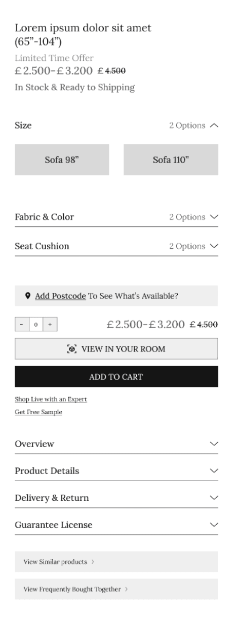 Wireframe - Product Options