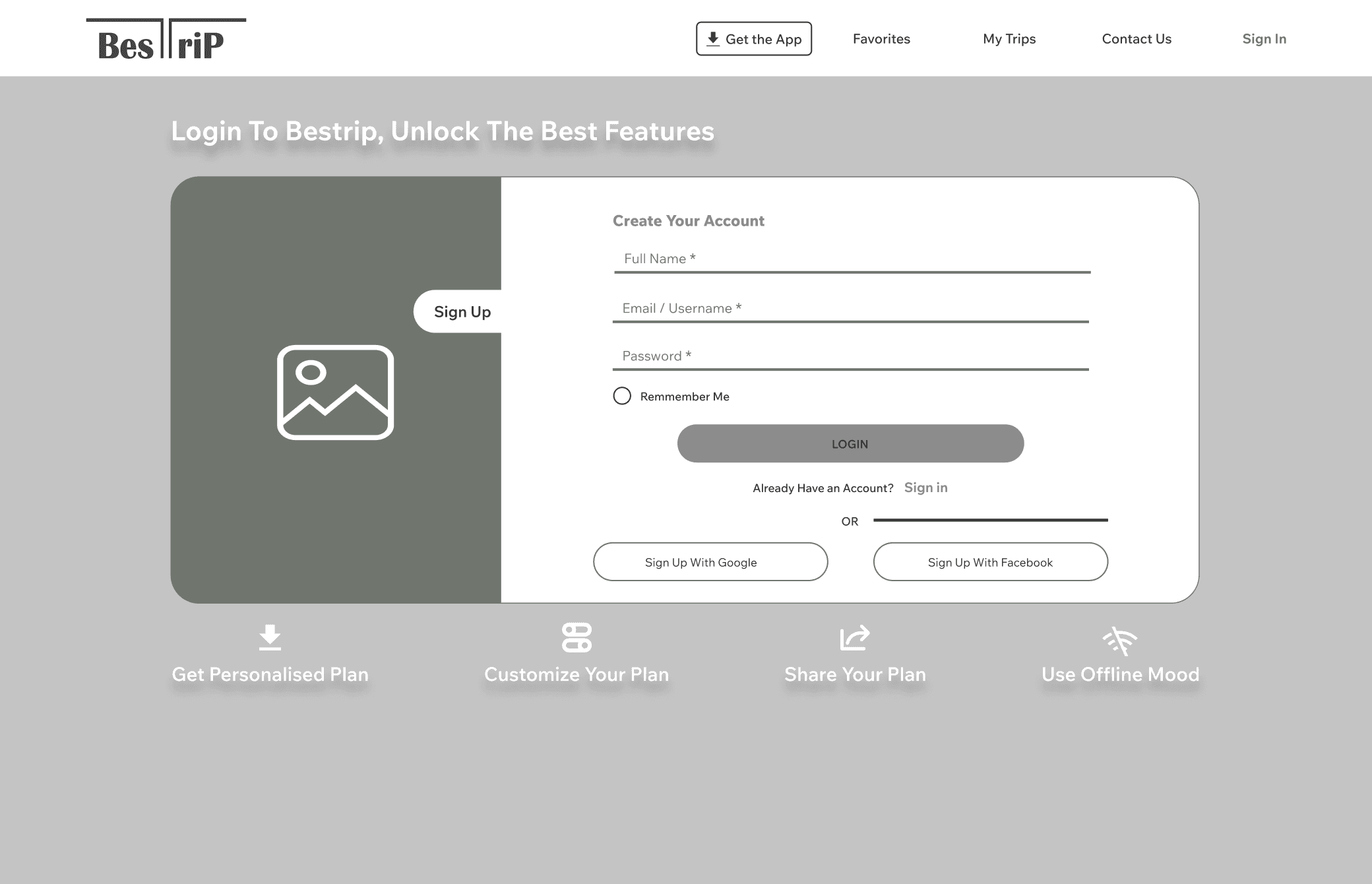 Wireframe - Sign Up Page